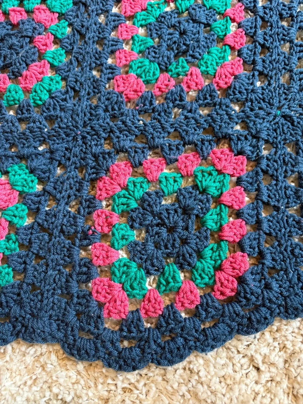 Handmade Crocheted Vintage Afghan Throw Blanket 92” X 61” Granny Square